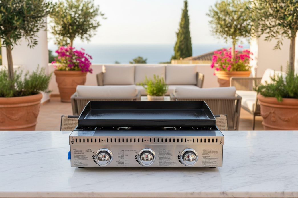 '-  GRILLMEISTER Plancha Gas Grill 9.0kW, 3 burners, Stainless Steel -  Abouche3le