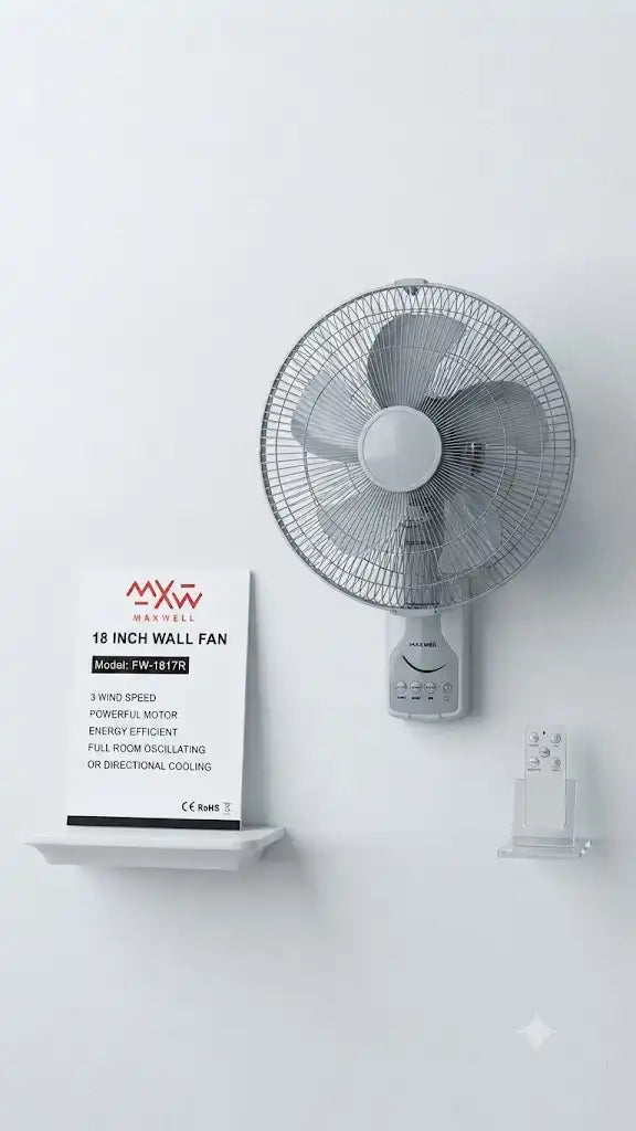 Maxwell 18-Inch Wall-Mounted Oscillating Fan with Remote Control | FW-1817R | Abou Che3le Lebanon