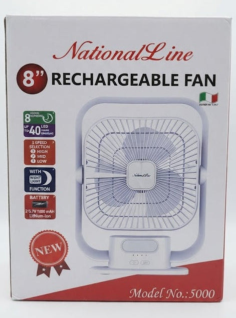 NationalLine 8" Rechargeable Fan with Night Light (Model 5000) | Abou Che3le Lebanon
