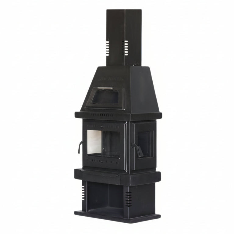 Fireplace Wood Stove – Pyramid Model with Oven and Chimney Column