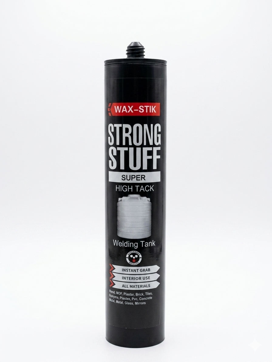 Black can of Wax-Stik Strong Stuff on a white background -  WAX-STIK M.S.5 HIGH TACK ADHESIVE Water Stop (Water Tank Fixer) -  Abouche3le